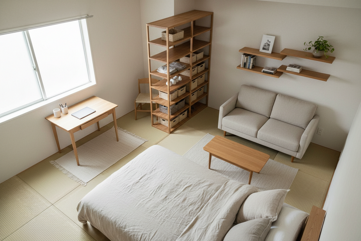 1K・6畳を整える、15cmパーテーションラック