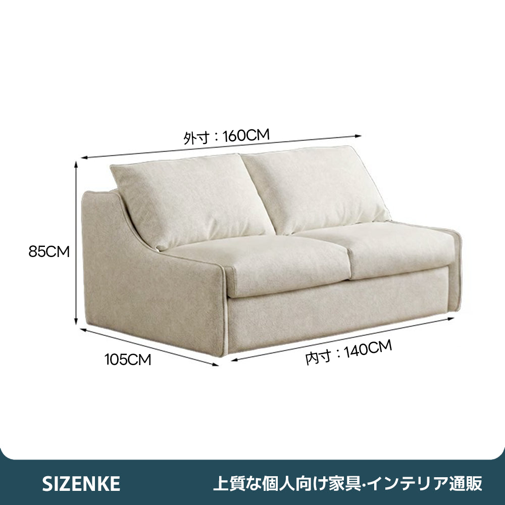 【ソファベッド】2 層構造クッション　独立コイルマット付き　ナチュラルファブリック　抗菌高反発ウレタン　6 カラー・複数サイズ選択可
