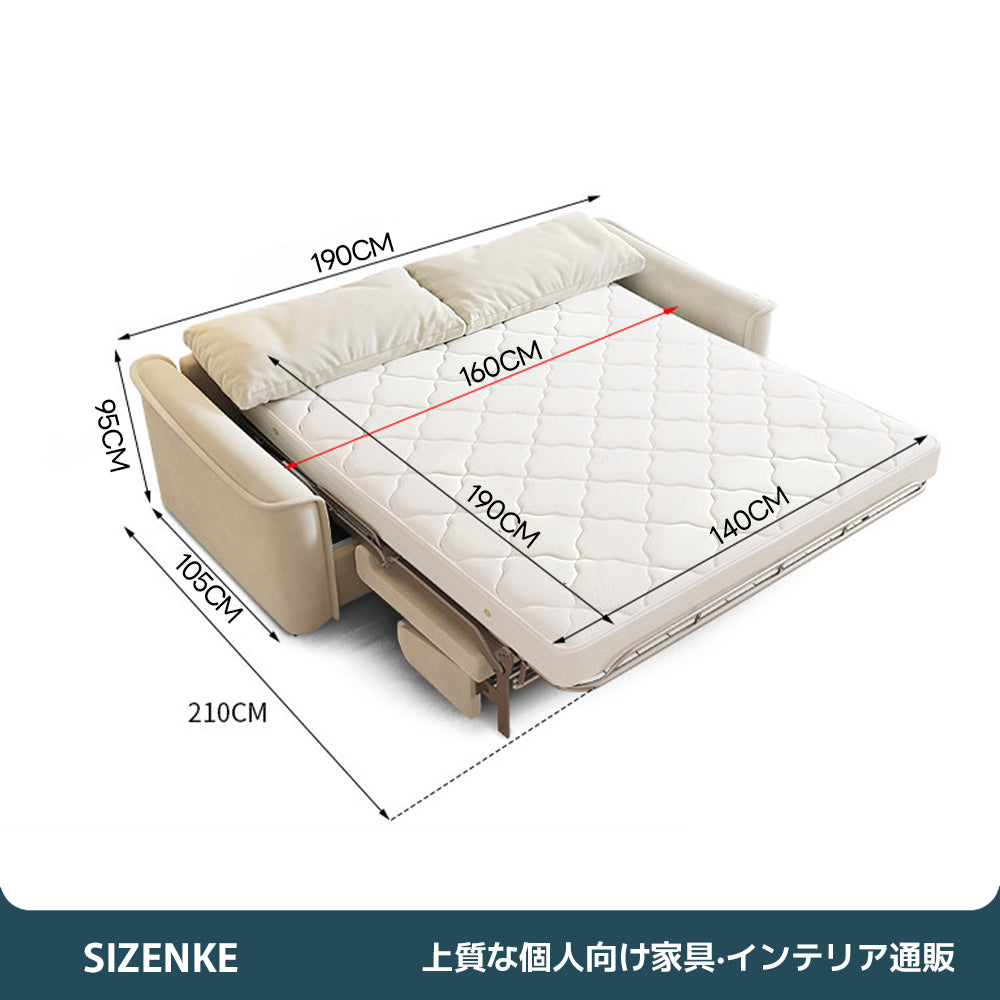 【ソファベッド】多機能　グースダウンクッション　人間工学　高密度反発ウレタン　独立コイルマットレス　4サイズから選べる