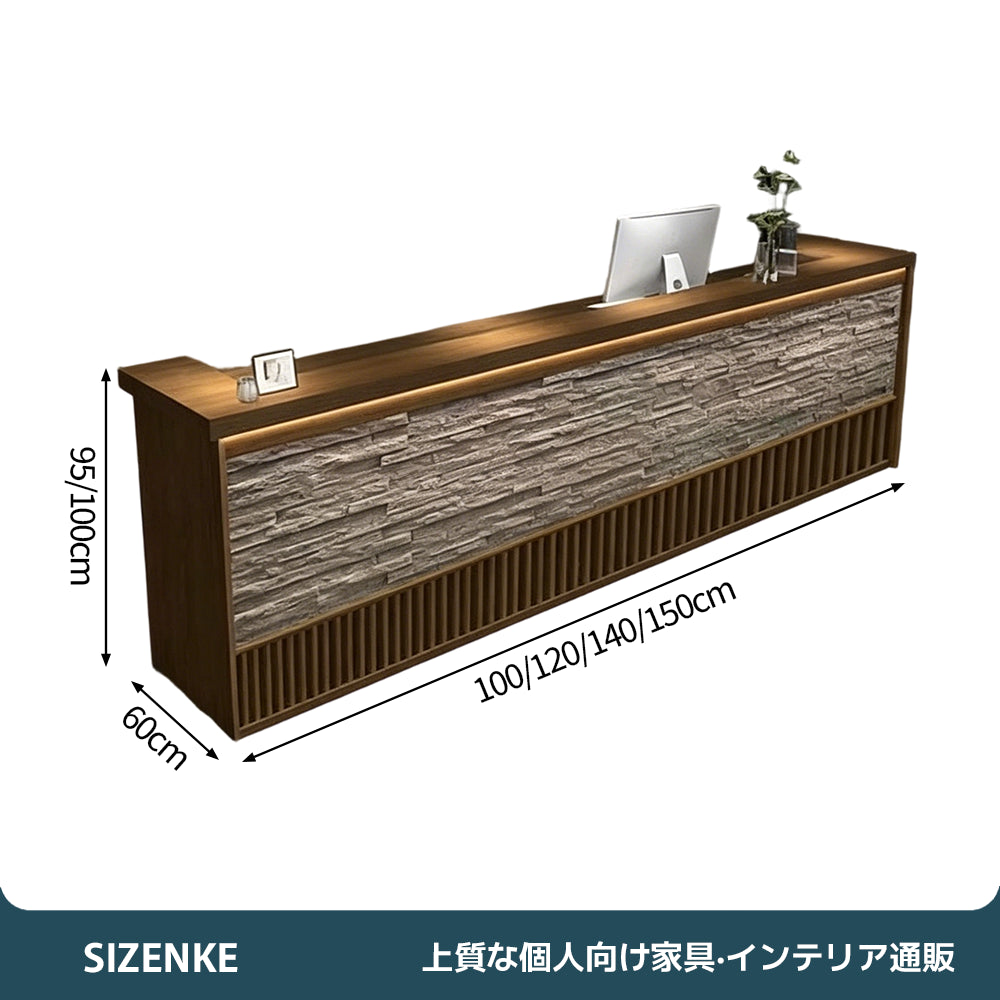 【受付カウンター】立体的な縦縞デザイン 大容量収納・鍵付き 選べる4サイズ 左右タイプ対応