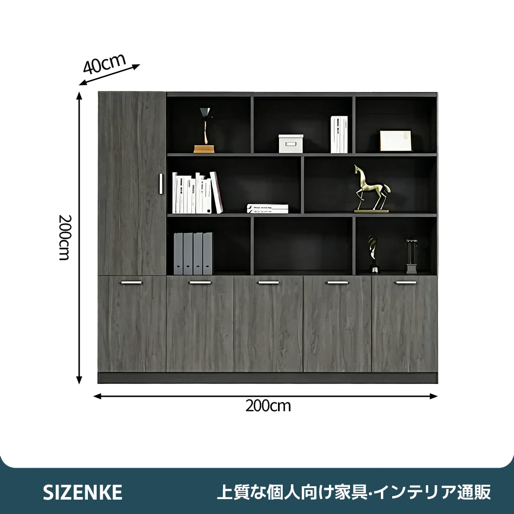【エグゼクティブデスク】シンプルモダン・50mm厚天板 多機能サイドキャビネット付 選べる4サイズ・本棚セット可