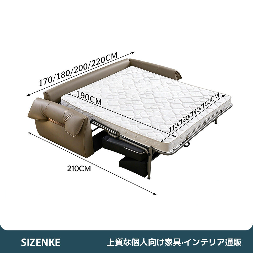 【ソファベッド】ボリュームデザイン　厚本革素材　多重層クッション　人間工学体圧分散　6 カラー・複数サイズ選択可