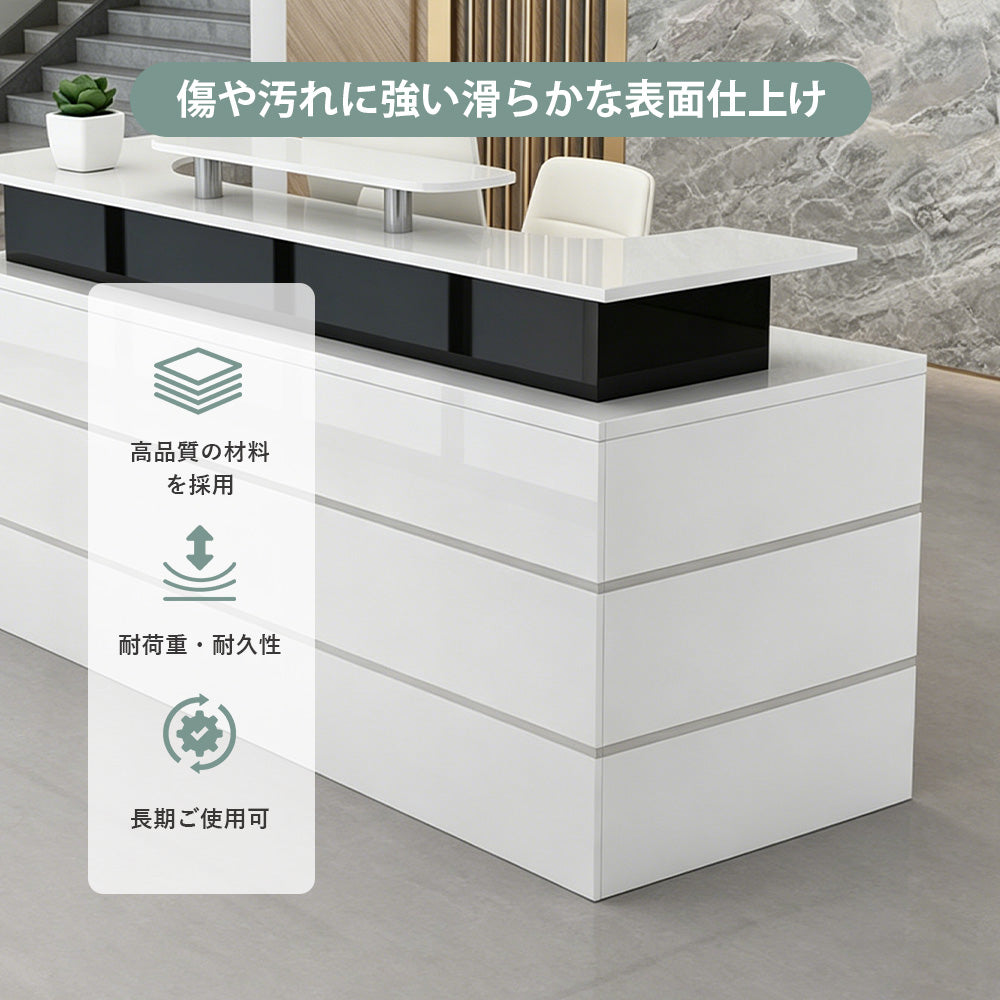 【受付カウンター】シックな大理石調デザイン PC収納・シリンダー錠付き 選べるサイズ