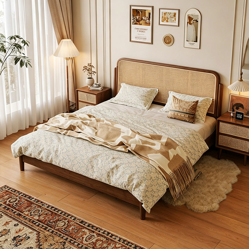 【ベッド】中古風 藤編みヘッドボード 人間工学設計 通気性抜群 サイズ豊富 BED-S06