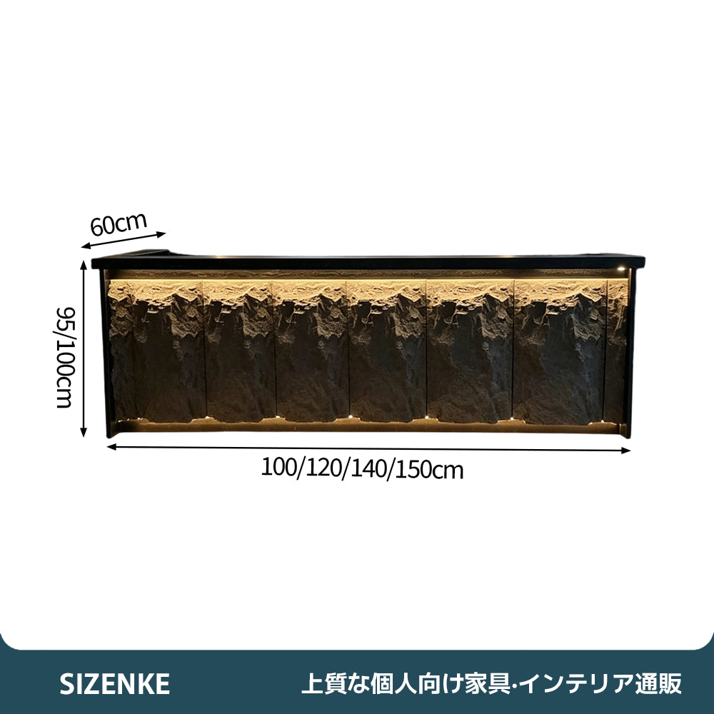 【受付カウンター】立体的な縦縞デザイン 大容量収納・鍵付き 選べる4サイズ 左右タイプ対応