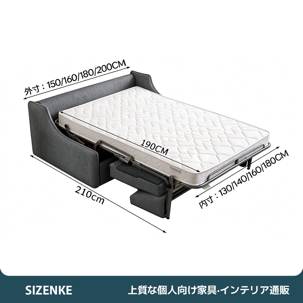 【ソファベッド】2 層構造クッション　独立コイルマット付き　ナチュラルファブリック　抗菌高反発ウレタン　6 カラー・複数サイズ選択可