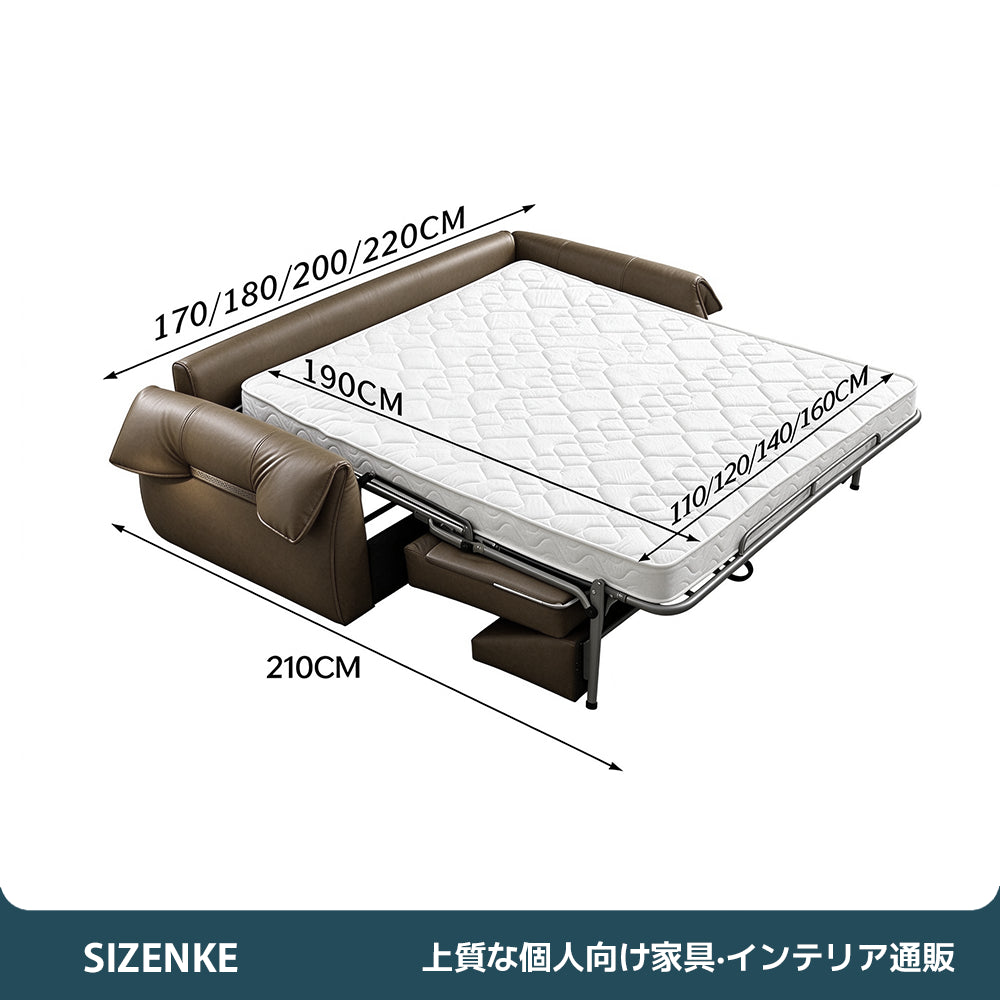 【ソファベッド】ボリュームデザイン　厚本革素材　多重層クッション　人間工学体圧分散　6 カラー・複数サイズ選択可