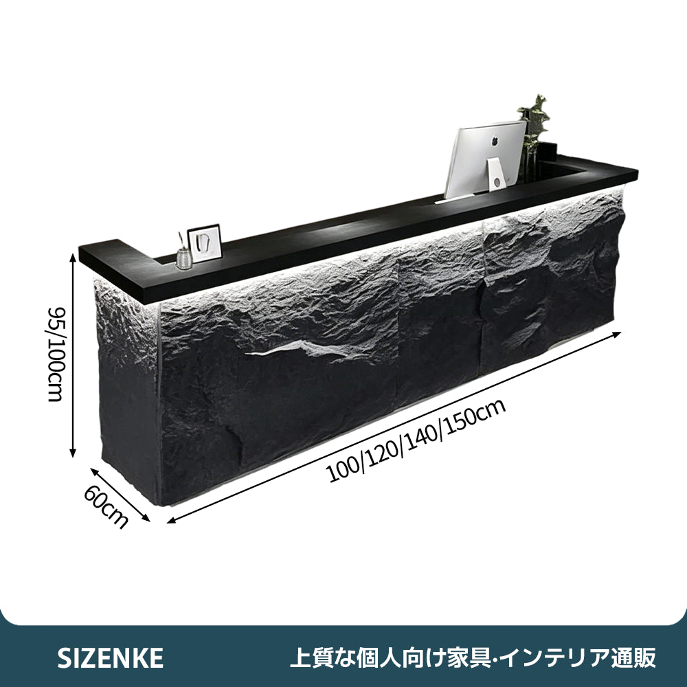 【受付カウンター】立体的な縦縞デザイン 大容量収納・鍵付き 選べる4サイズ 左右タイプ対応