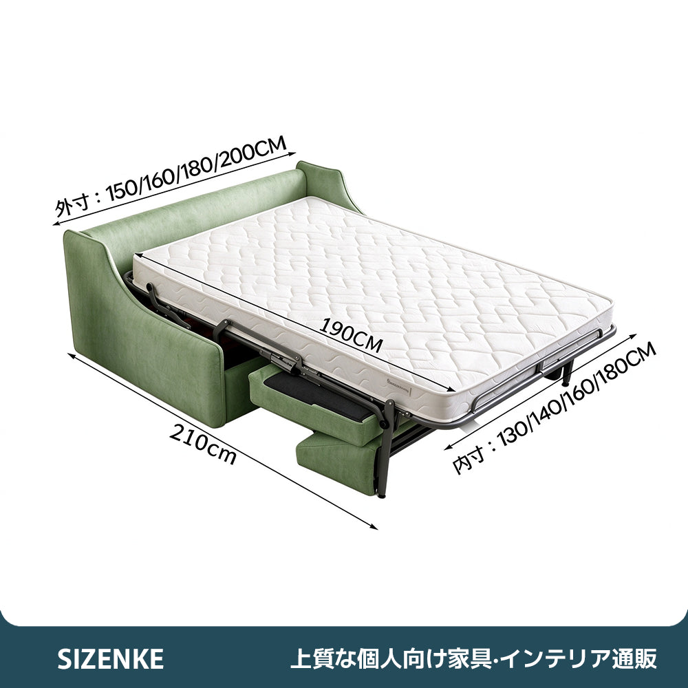 【ソファベッド】2 層構造クッション　独立コイルマット付き　ナチュラルファブリック　抗菌高反発ウレタン　6 カラー・複数サイズ選択可