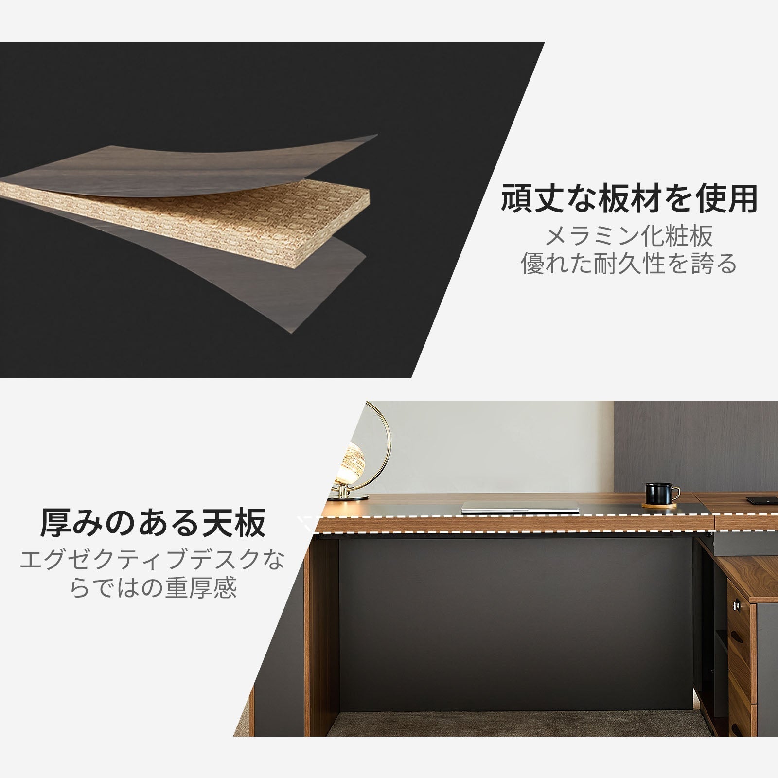 【オフィスデスク】ダイヤル錠付き引き出し サイド多機能収納キャビネット ウォールナット調モダン執務デスク多サイズ展開
