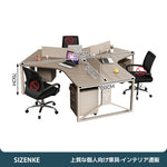 【パーテーション付きワークデスク】安定スチール脚・2.5cm厚天板 角丸加工・移動収納キャビネット付き 選べる3～10人用 オフィス・在宅用