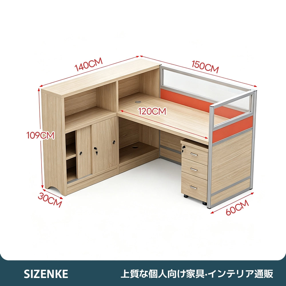【多機能オフィスデスク】自由カスタマイズ・大容量収納 3段引き出し・PC収納スペース付き アルミ縁取り間仕切り 多ケーブル穴設計 オフィス・在宅用