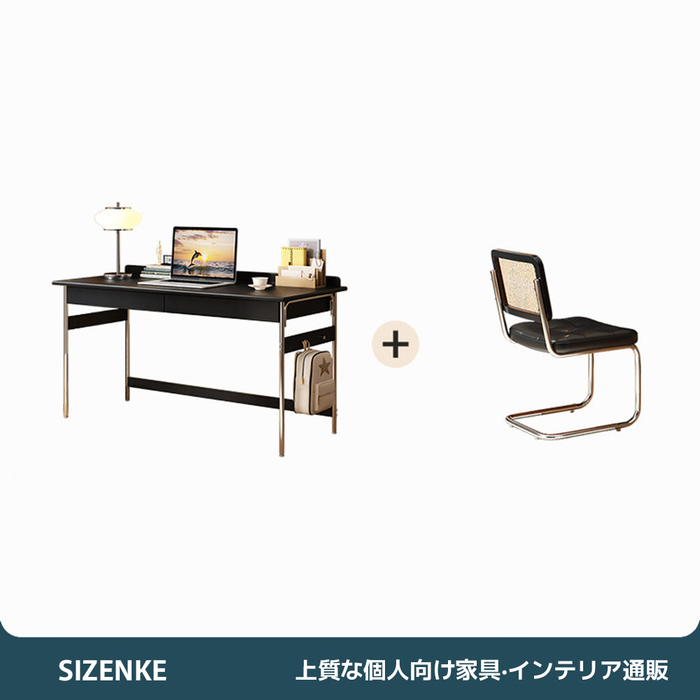 【デスク】天然木ゴムノキ×ステンレス脚 落下防止ガード付き 選べる4つの組み合わせ・3サイズ