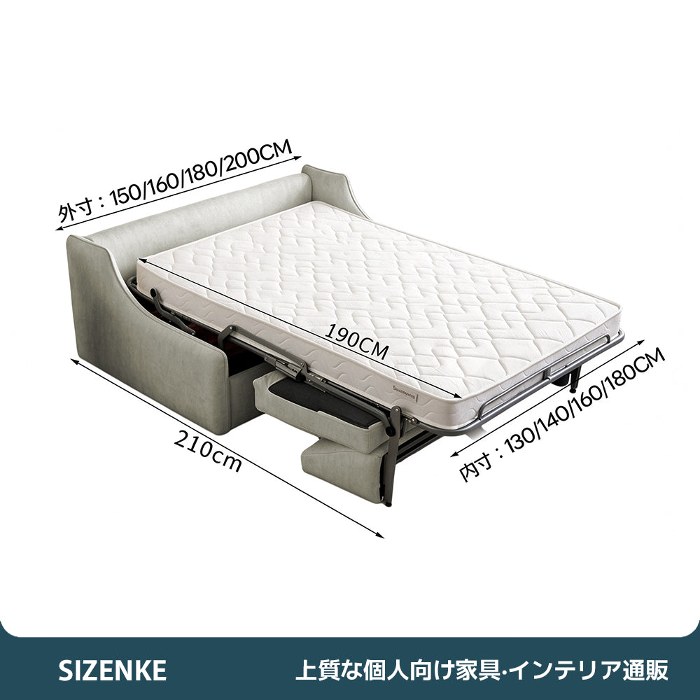 【ソファベッド】2 層構造クッション　独立コイルマット付き　ナチュラルファブリック　抗菌高反発ウレタン　6 カラー・複数サイズ選択可