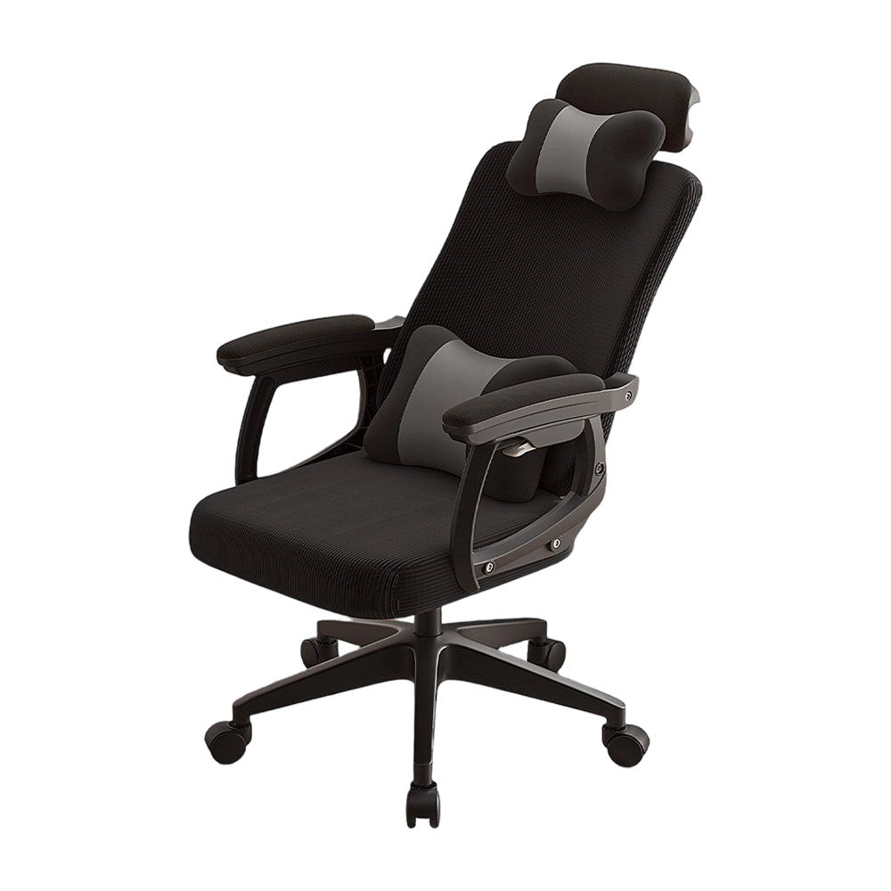 【オフィスチェア】リクライニング機能付き フットレスト付き メッシュ生地 ヘッドレスト・腰枕付き 2 色展開