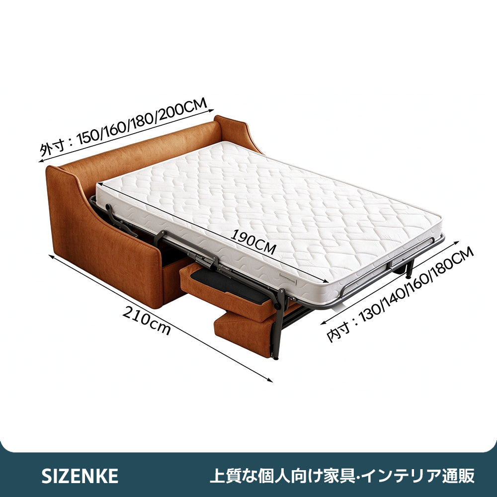 【ソファベッド】2 層構造クッション　独立コイルマット付き　ナチュラルファブリック　抗菌高反発ウレタン　6 カラー・複数サイズ選択可