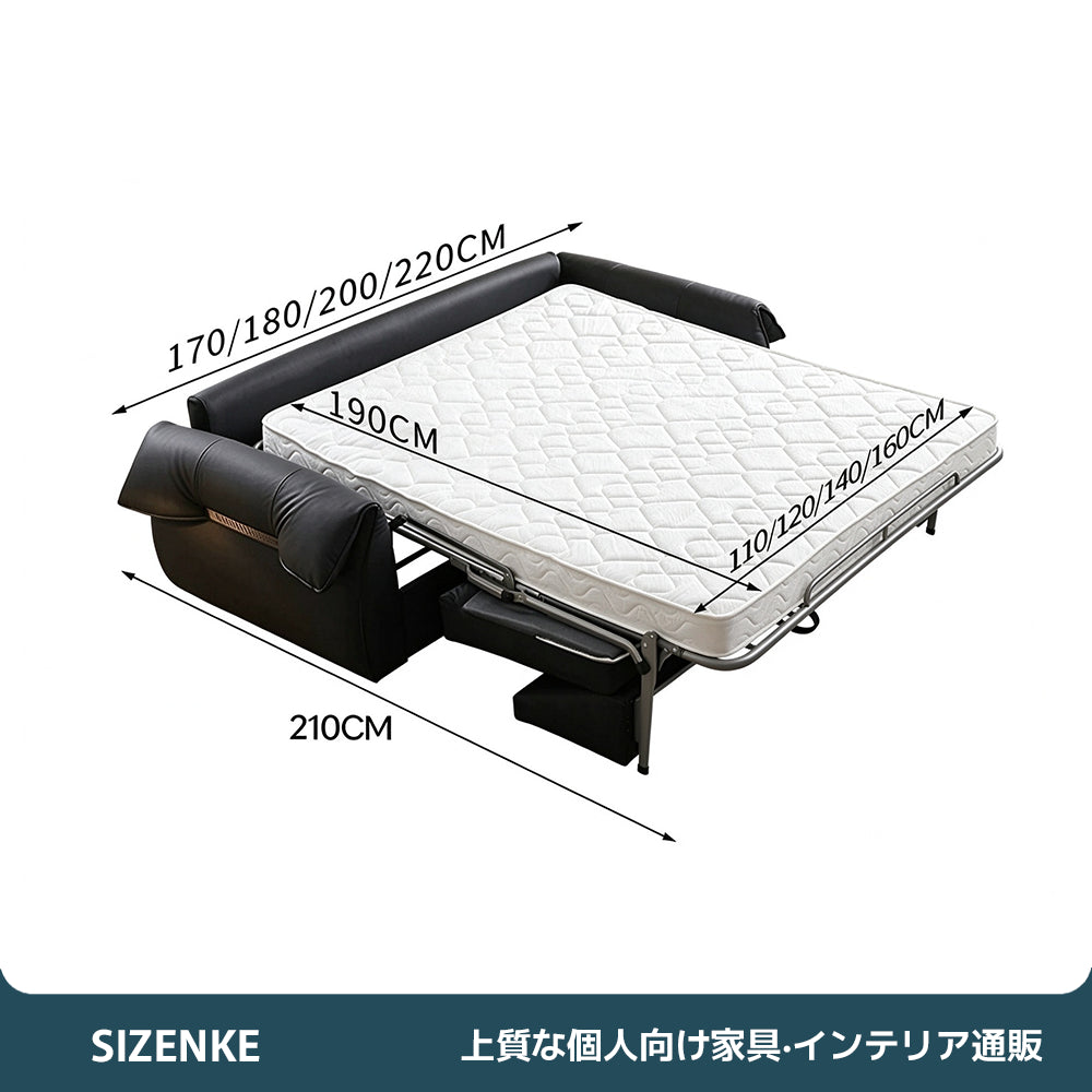 【ソファベッド】ボリュームデザイン　厚本革素材　多重層クッション　人間工学体圧分散　6 カラー・複数サイズ選択可