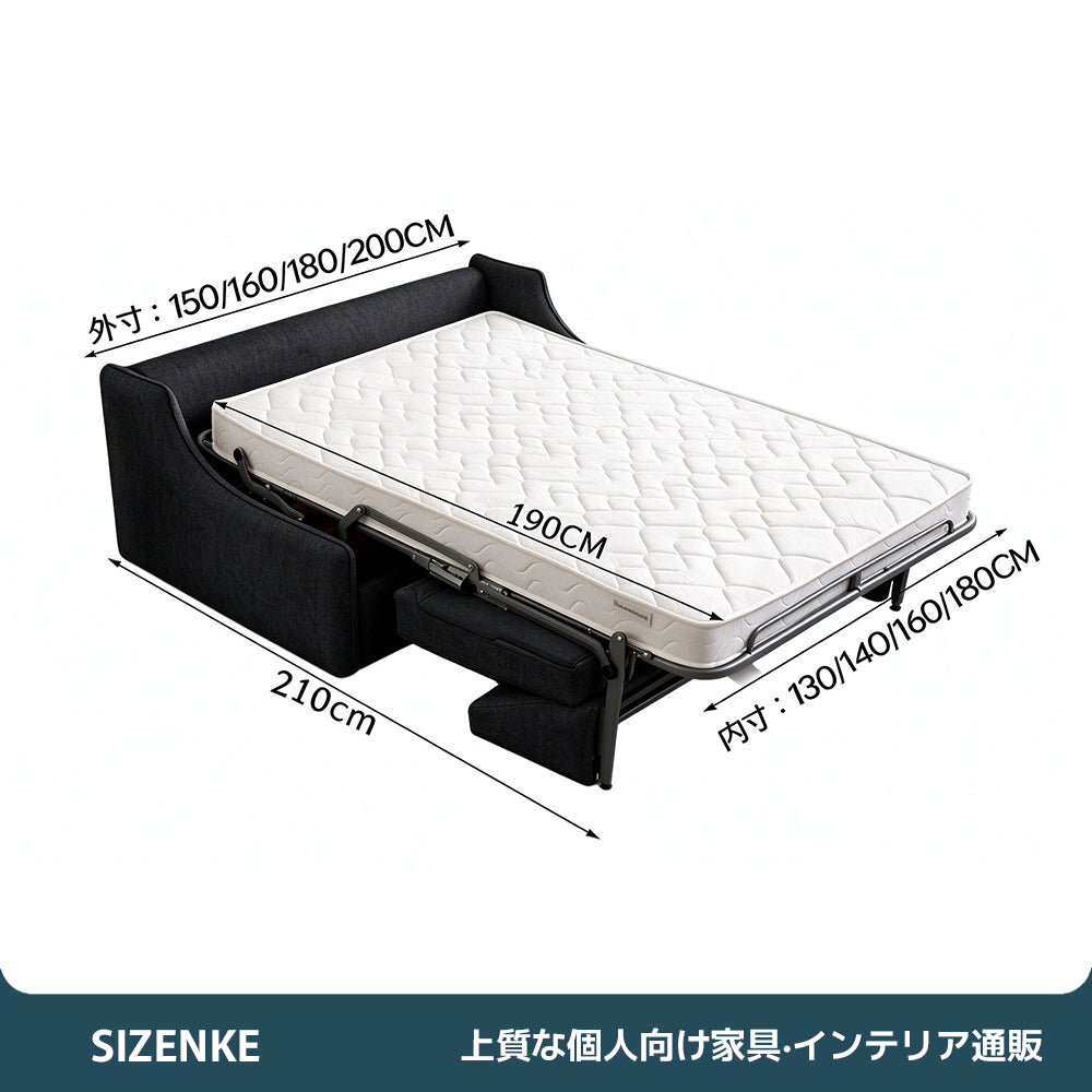 【ソファベッド】2 層構造クッション　独立コイルマット付き　ナチュラルファブリック　抗菌高反発ウレタン　6 カラー・複数サイズ選択可