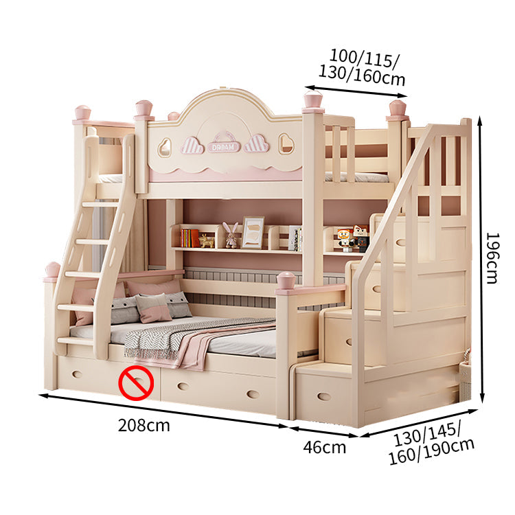 【二段ベッド】 子供用 パステルピンク 木製フレーム 引き出し収納付き シングル