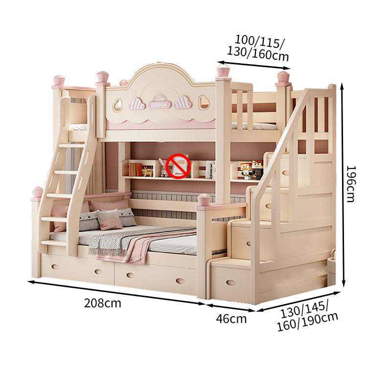 【二段ベッド】 子供用 パステルピンク 木製フレーム 引き出し収納付き シングル