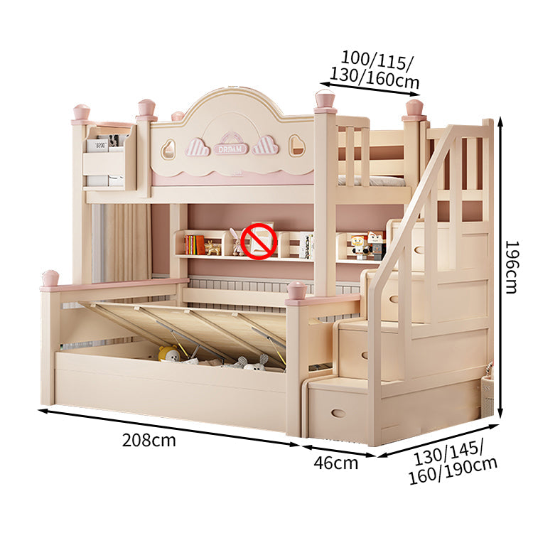 【二段ベッド】 子供用 パステルピンク 木製フレーム 引き出し収納付き シングル