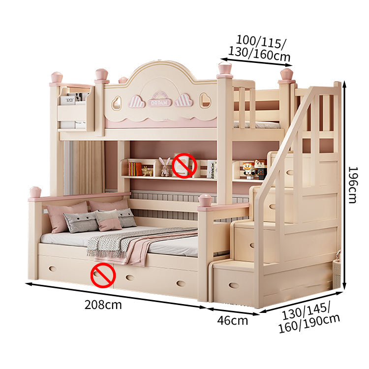 【二段ベッド】 子供用 パステルピンク 木製フレーム 引き出し収納付き シングル