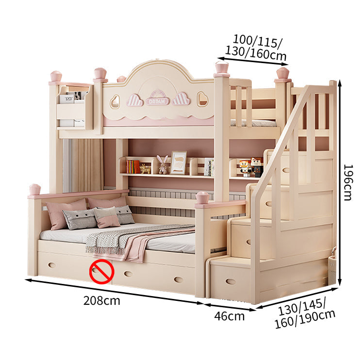【二段ベッド】 子供用 パステルピンク 木製フレーム 引き出し収納付き シングル
