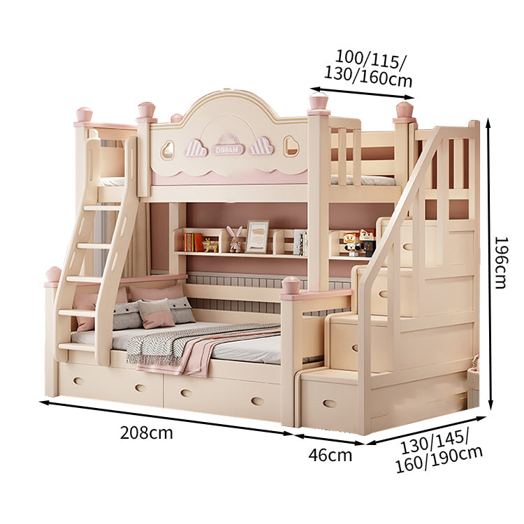 【二段ベッド】 子供用 パステルピンク 木製フレーム 引き出し収納付き シングル
